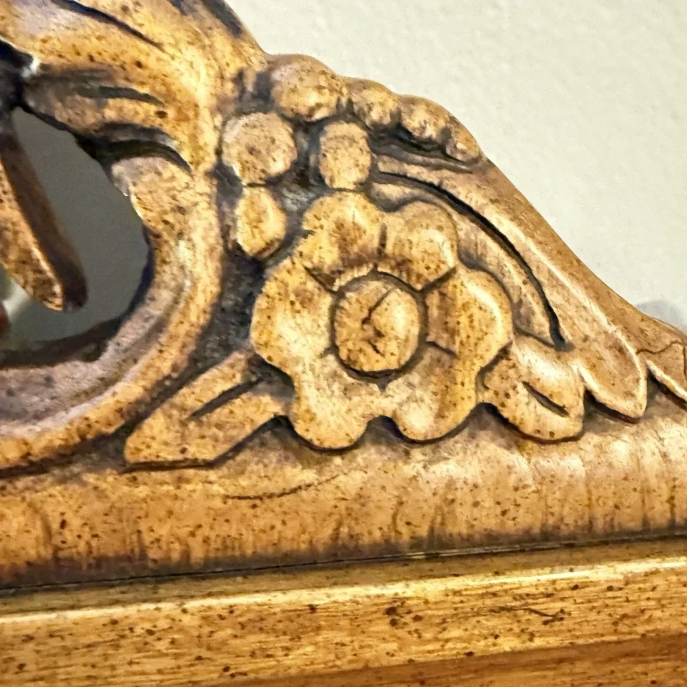 Vintage Rock Maple Eagle Mirror Carved  French Colonial Revival Wall Decor MCM